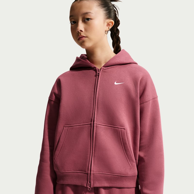 Nike Studio Fleece Oversized Full-Zip Hettegenser "Pink Smoke & White" | Barn | | 00 | SPORTSHOWROOM