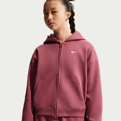 Nike Studio Fleece Oversized Full-Zip Hettegenser "Pink Smoke & White" | Barn | | 00 | SPORTSHOWROOM