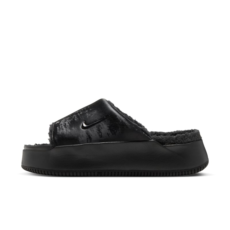 Nike Calm Elevation SE Faux Fur Slide trainers "Triple Black" | Women | SportStyle | 02 | SPORTSHOWROOM