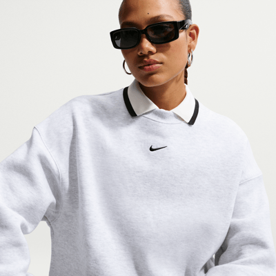 Nike Studio Fleece Medium Weight Oversized Crew Sweater "Birch Heather & Black" | Women | | 00 | SPORTSHOWROOM