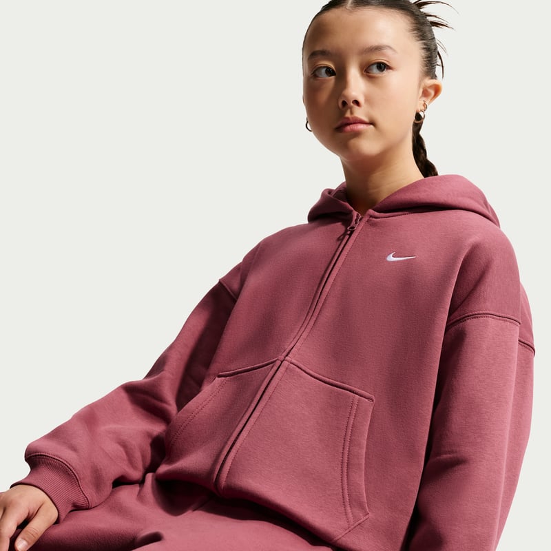 Nike Studio Fleece Oversized Full-Zip Hettegenser "Pink Smoke & White" | Barn | | 02 | SPORTSHOWROOM