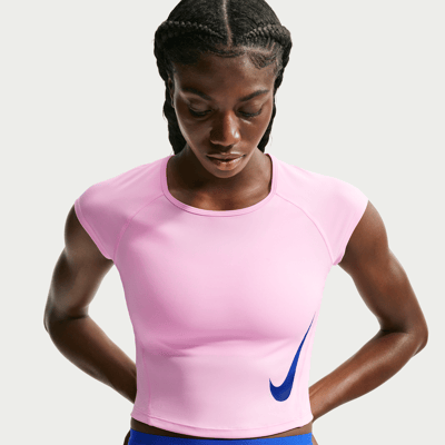Maillot Nike Tempo Swoosh Dri-FIT Cap-Sleeve "Pink Rise & Old Royal" | Femme | Entraînement & Course à pied | 01 | SPORTSHOWROOM