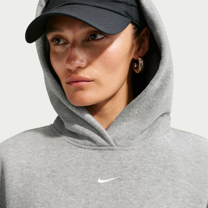 Nike Studio Fleece Medium Weight Pullover Hettegenser "Dark Grey Heather & Sail" | Dame | | 02 | SPORTSHOWROOM