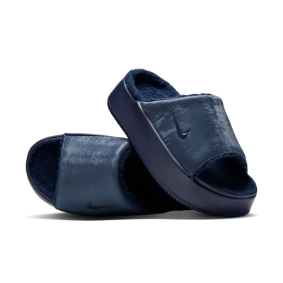 Nike Calm Elevation SE Faux Fur Slide Sneaker "New Slate & Blue Eclipse" | Damen | Sportstyle | 01 | SPORTSHOWROOM
