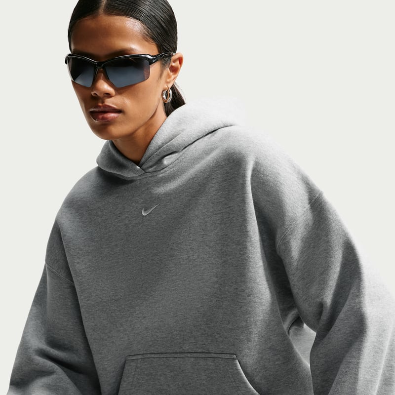 Nike Studio Fleece Medium Weight Oversized Pullover Hettegenser "Dark Grey Heather & Sail" | Dame | | 00 | SPORTSHOWROOM