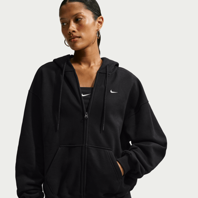 Nike Studio Fleece Medium Weight Oversized Full-Zip Hettegenser "Total Black & Sail" | Dame | Skating | 00 | SPORTSHOWROOM