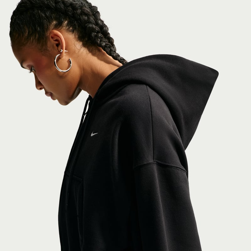 Nike Studio Fleece Weight Oversized Full-Zip Cropped Hettegenser "Total Black & Sail" | Dame | | 05 | SPORTSHOWROOM
