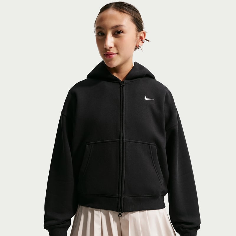 Nike Studio Fleece Oversized Full-Zip Hettegenser "Black & White" | Barn | | 00 | SPORTSHOWROOM