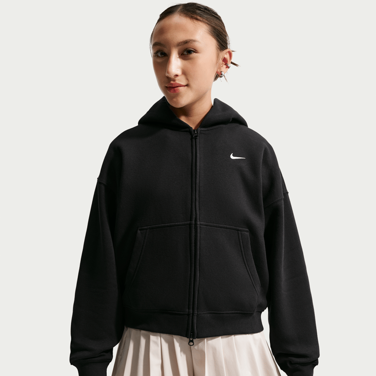 Nike Studio Fleece Oversized Full-Zip Hettegenser "Black & White" | Barn | | 00 | SPORTSHOWROOM