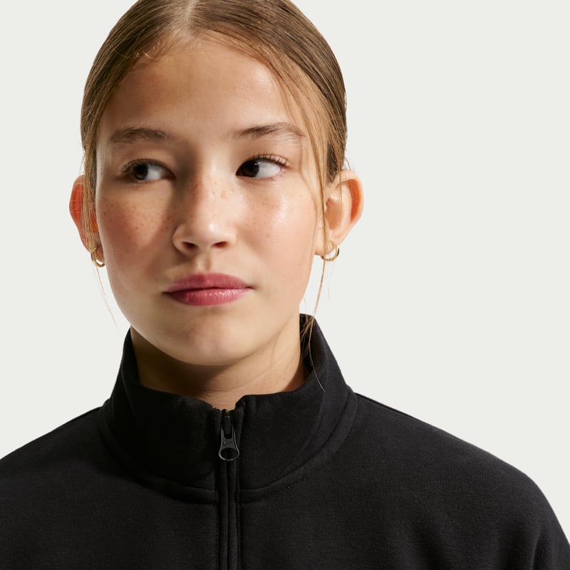 Nike Studio Fleece Oversized 1/4-Zip Topp "Black & White" | Barn | | 05 | SPORTSHOWROOM