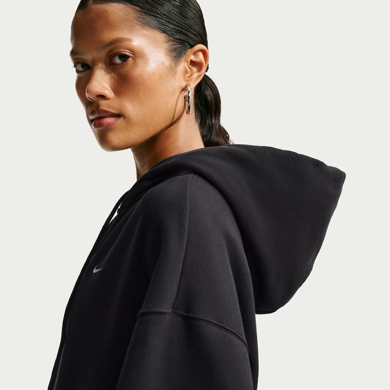 Nike Studio Fleece Medium Weight Oversized Full-Zip Hettegenser "Total Black & Sail" | Dame | Skating | 05 | SPORTSHOWROOM