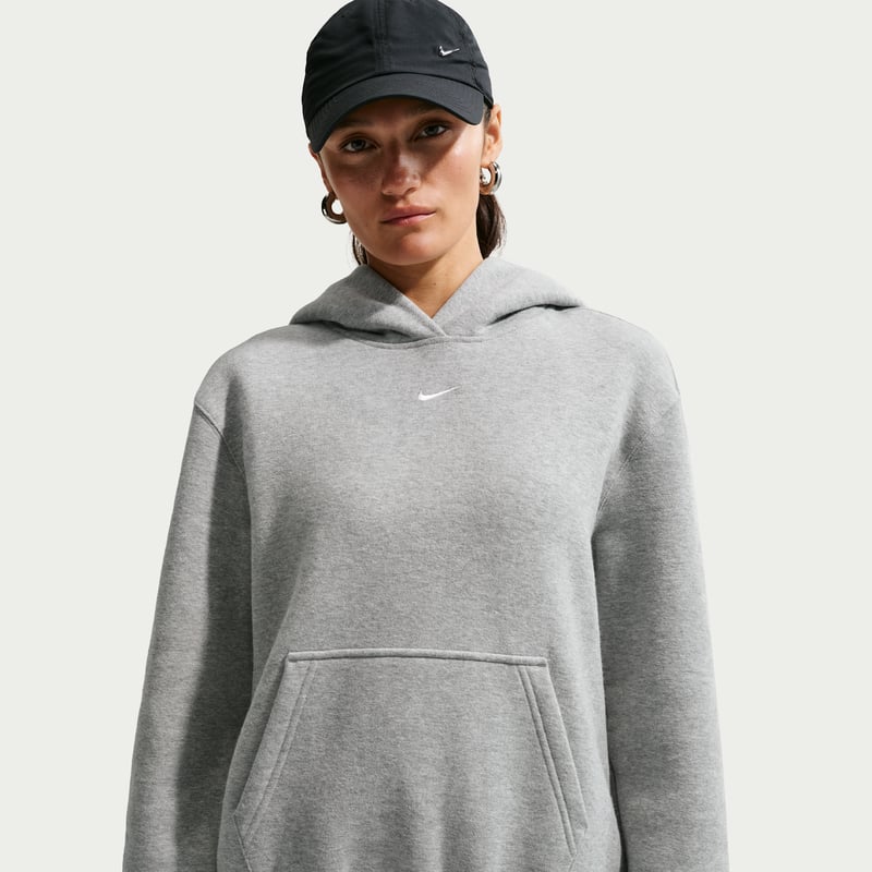 Nike Studio Fleece Medium Weight Pullover Hettegenser "Dark Grey Heather & Sail" | Dame | | 00 | SPORTSHOWROOM