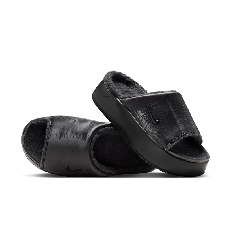 Nike Calm Elevation SE Faux Fur Slide trainers "Triple Black" | Women | SportStyle | 01 | SPORTSHOWROOM