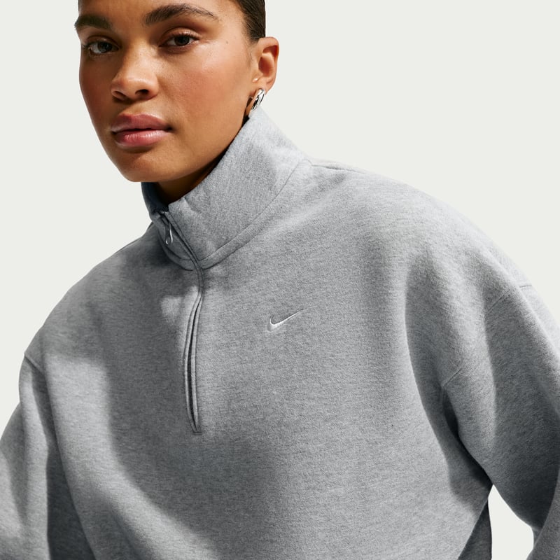Nike Studio Fleece Medium Weight Oversized 1/4-Zip Cropped Topp "Dark Grey Heather & Sail" | Dame | | 00 | SPORTSHOWROOM