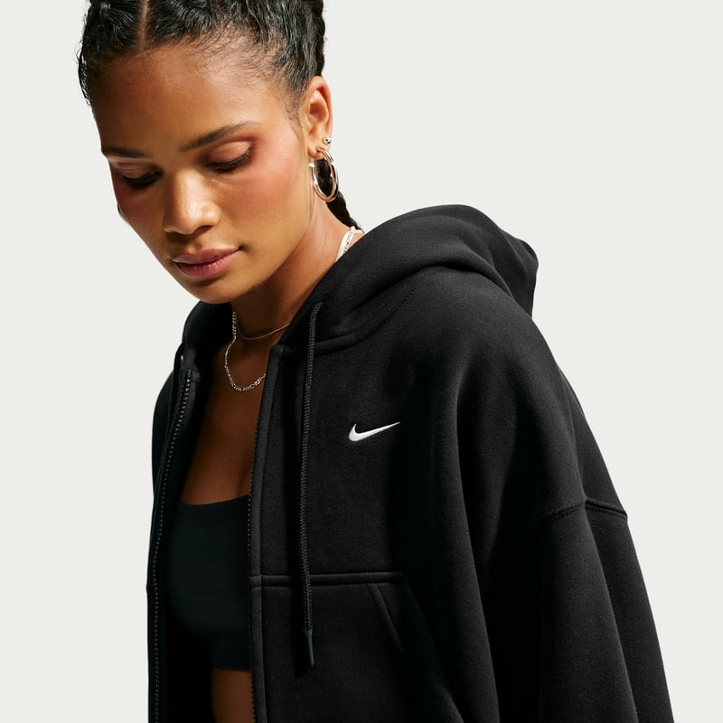 Nike Studio Fleece Weight Oversized Full-Zip Cropped Hettegenser "Total Black & Sail" | Dame | | 02 | SPORTSHOWROOM
