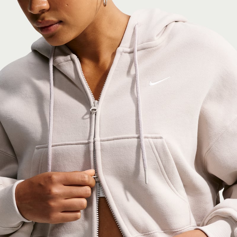 Nike Studio Fleece Medium Weight Oversized Full-Zip Cropped Hettegenser "Cream II & Sail" | Dame | | 02 | SPORTSHOWROOM