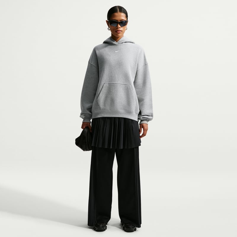 Nike Studio Fleece Medium Weight Oversized Pullover Hettegenser "Dark Grey Heather & Sail" | Dame | | 03 | SPORTSHOWROOM