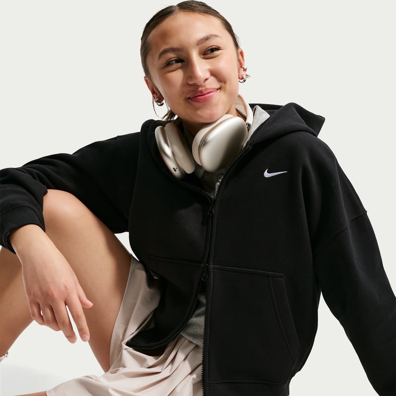 Nike Studio Fleece Oversized Full-Zip Hettegenser "Black & White" | Barn | | 02 | SPORTSHOWROOM