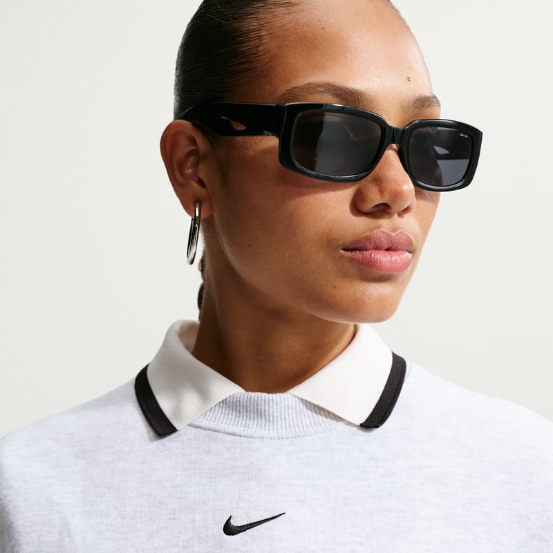 Nike Studio Fleece Medium Weight Oversized Crew Sweater "Birch Heather & Black" | Women | | 02 | SPORTSHOWROOM