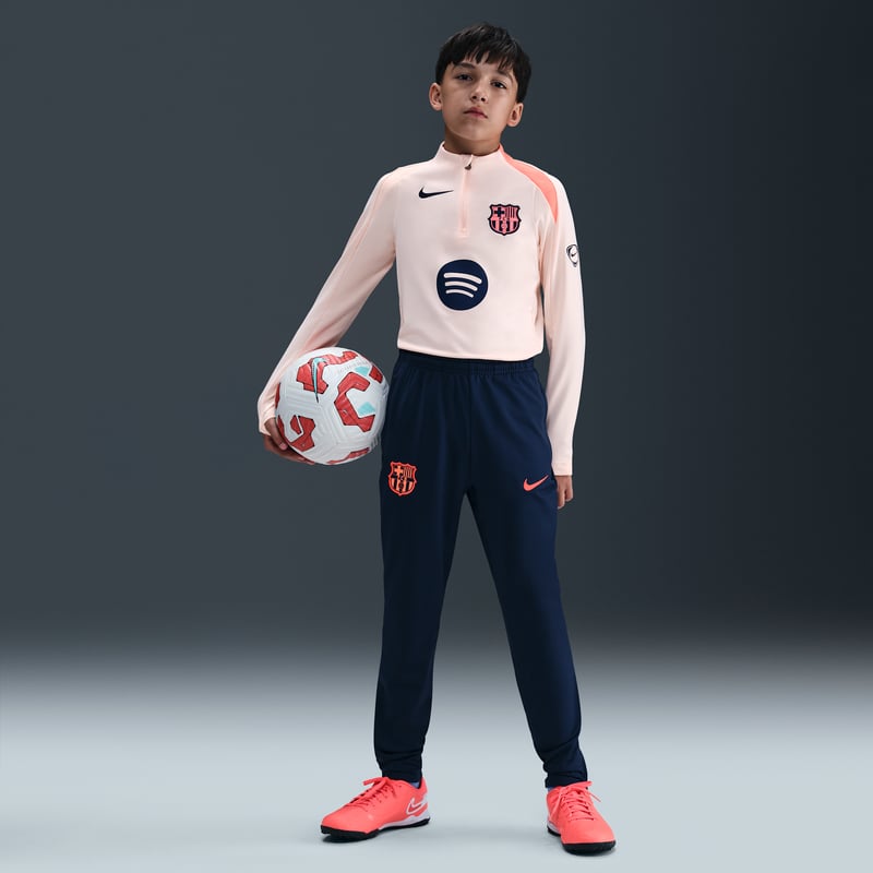 Nike F.C. Barcelona Strike Third Dri-FIT Total 90 Knit Pants "Midnight Navy & Bright Mango" | Kids | Football | 01 | SPORTSHOWROOM