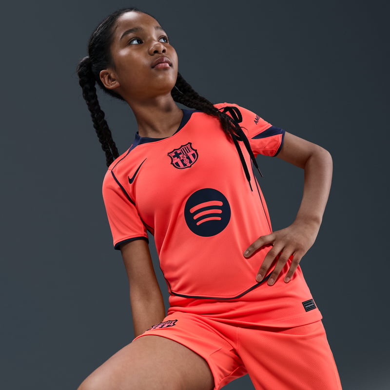Nike F.C. Barcelona 2025/26 Stadium Third Dri-FIT Total 90 Replica Shirt "Bright Mango & Midnight Navy" | Kids | Football | 03 | SPORTSHOWROOM