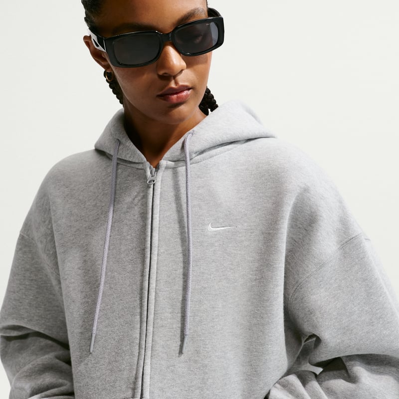 Nike Studio Fleece Medium Weight Oversized Full-Zip Hettegenser "Dark Grey Heather & Sail" | Dame | Skating | 02 | SPORTSHOWROOM