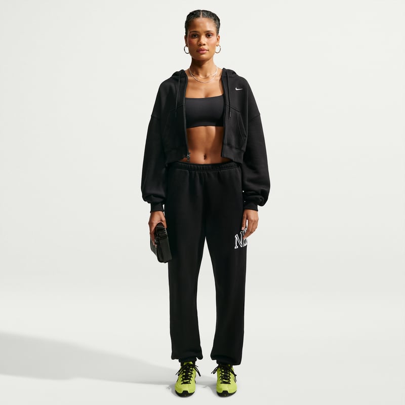 Nike Studio Fleece Weight Oversized Full-Zip Cropped Hettegenser "Total Black & Sail" | Dame | | 03 | SPORTSHOWROOM