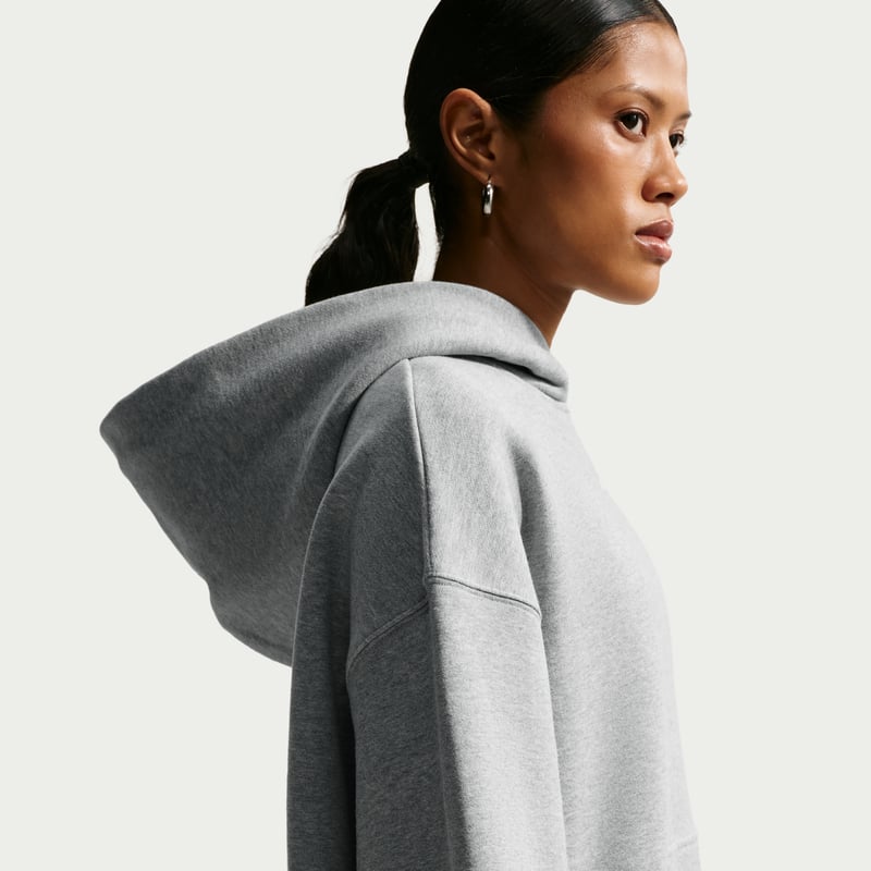 Nike Studio Fleece Medium Weight Oversized Pullover Hettegenser "Dark Grey Heather & Sail" | Dame | | 01 | SPORTSHOWROOM