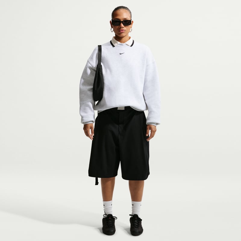 Nike Studio Fleece Medium Weight Oversized Crew Sweater "Birch Heather & Black" | Women | | 03 | SPORTSHOWROOM