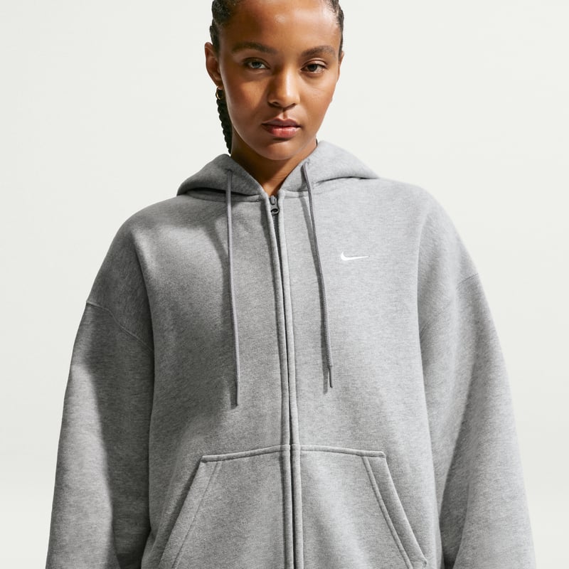 Nike Studio Fleece Medium Weight Oversized Full-Zip Hettegenser "Dark Grey Heather & Sail" | Dame | Skating | 00 | SPORTSHOWROOM