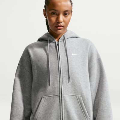 Nike Studio Fleece Medium Weight Oversized Full-Zip Hettegenser "Dark Grey Heather & Sail" | Dame | Skating | 00 | SPORTSHOWROOM