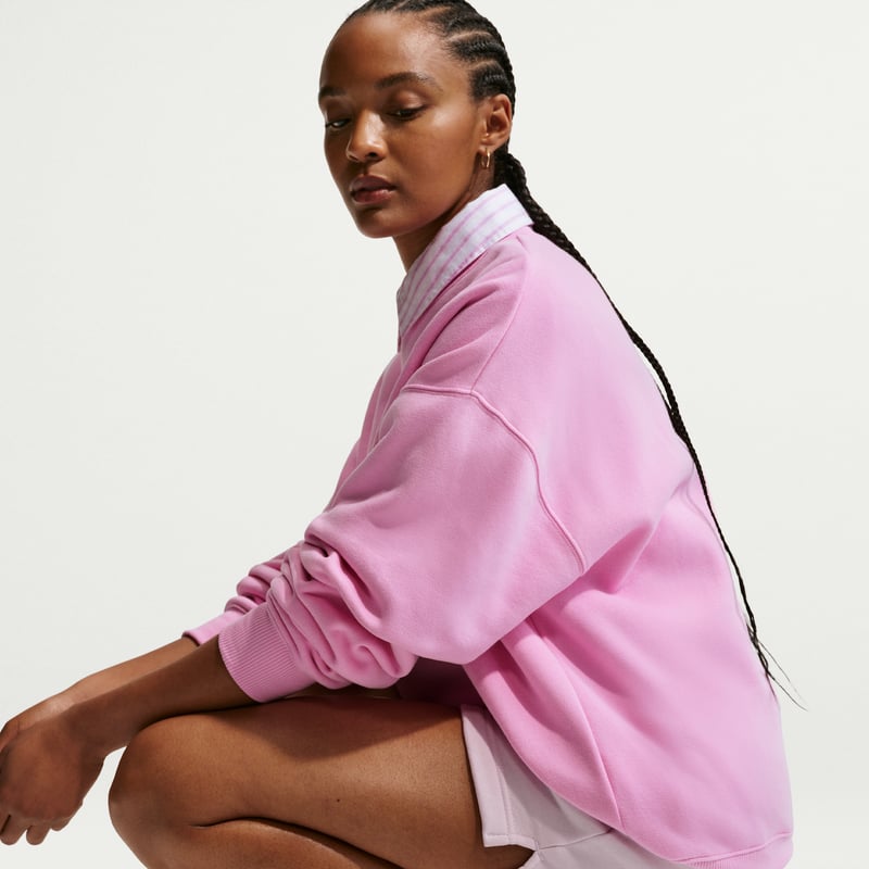 Nike Studio Fleece Medium Weight Oversized Crew Sweater "Pink Rise & Sail" | Women | | 02 | SPORTSHOWROOM