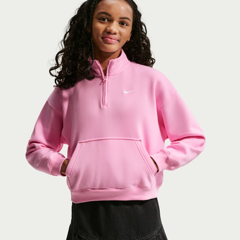 Nike Studio Fleece Oversized 1/4-Zip Topp "Pink Rise & White" | Barn | | 02 | SPORTSHOWROOM