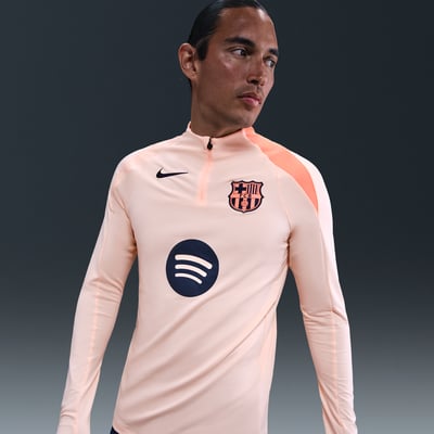 Top Nike F.C. Barcelona Strike Third Dri-FIT Total 90 Knit Drill "Crimson Tint & Bright Mango" | Uomo | Calcio | 01 | SPORTSHOWROOM