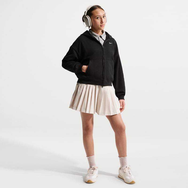 Nike Studio Fleece Oversized Full-Zip Hettegenser "Black & White" | Barn | | 03 | SPORTSHOWROOM