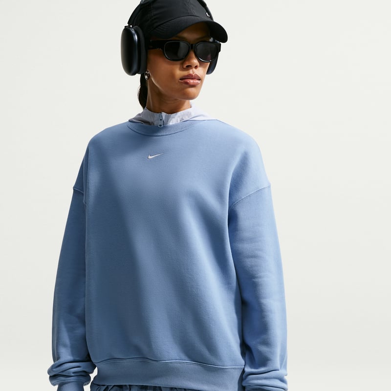 Nike Studio Fleece Medium Weight Oversized Crew Sweater "Work Blue & Sail" | Women | | 02 | SPORTSHOWROOM