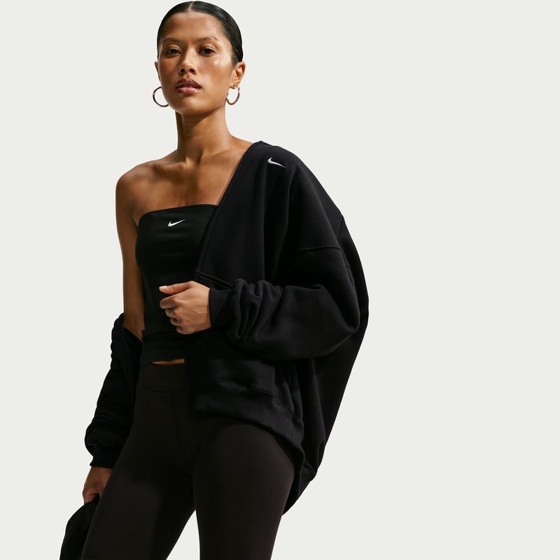 Nike Studio Fleece Medium Weight Oversized Full-Zip Hettegenser "Total Black & Sail" | Dame | Skating | 02 | SPORTSHOWROOM