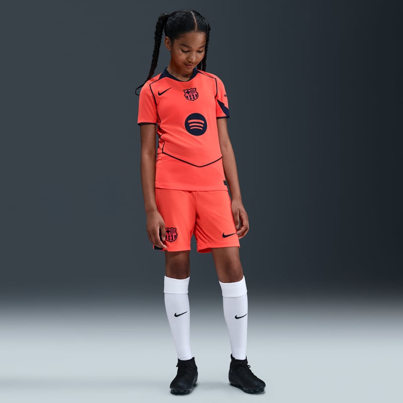 Nike F.C. Barcelona 2025/26 Stadium Third Dri-FIT Total 90 Replica Shirt "Bright Mango & Midnight Navy" | Kids | Football | 04 | SPORTSHOWROOM