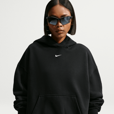 Nike Studio Fleece Medium Weight Oversized Pullover Hettegenser "Total Black & Sail" | Dame | | 00 | SPORTSHOWROOM