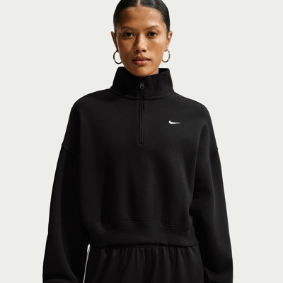 Nike Studio Fleece Medium Weight Oversized 1/4-Zip Cropped Topp "Total Black & Sail" | Dame | | 00 | SPORTSHOWROOM