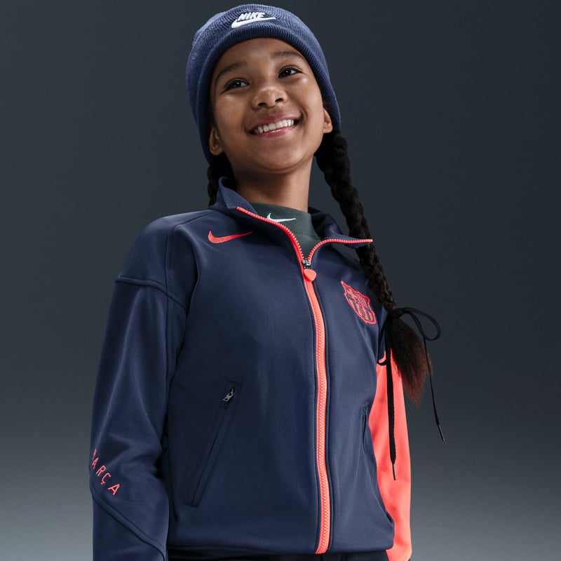 Nike FC Barcelona Academy Pro Third Dri-FIT Total 90 Anthem Jacket "Midnight Navy & Bright Mango" | Kids | SportStyle | 03 | SPORTSHOWROOM