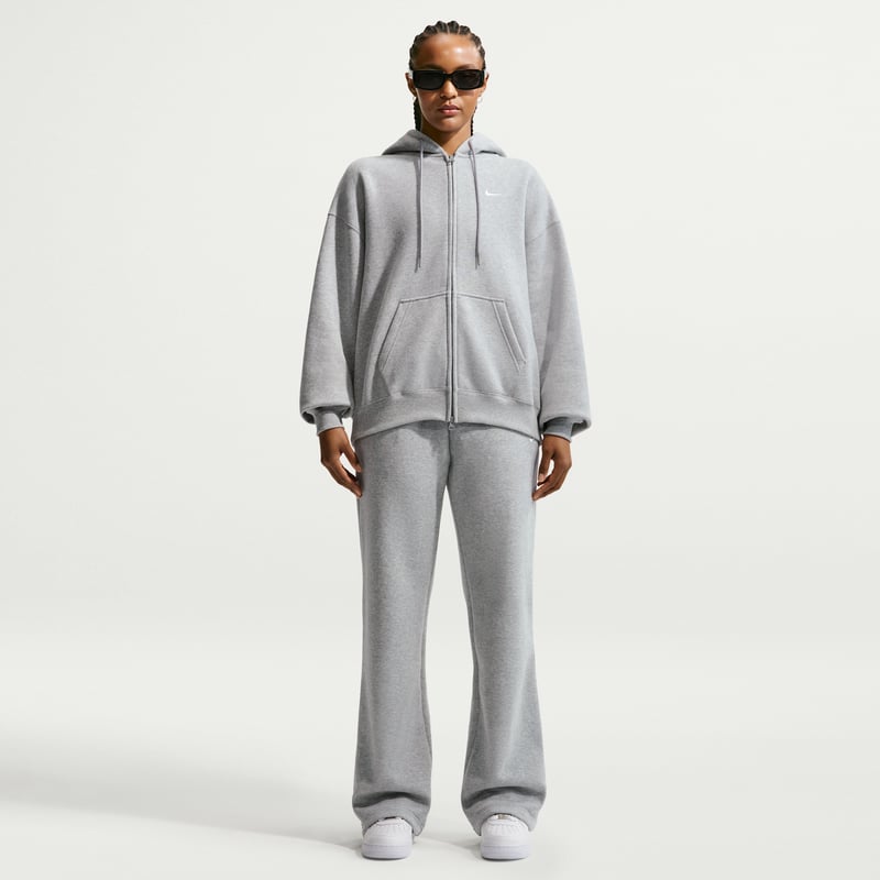 Nike Studio Fleece Medium Weight Oversized Full-Zip Hettegenser "Dark Grey Heather & Sail" | Dame | Skating | 03 | SPORTSHOWROOM