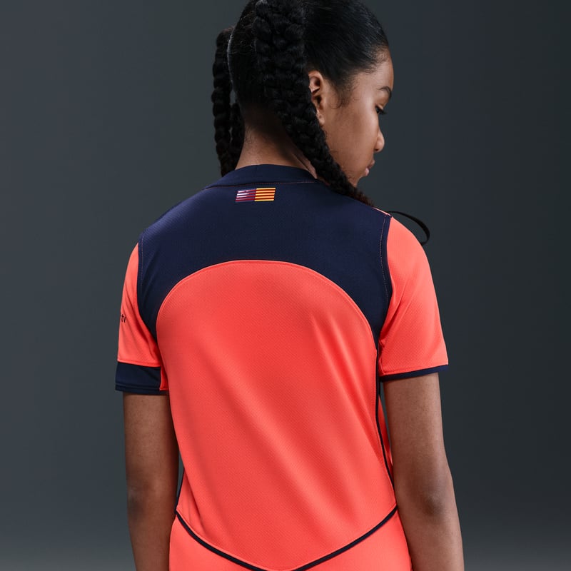 Nike F.C. Barcelona 2025/26 Stadium Third Dri-FIT Total 90 Replica Shirt "Bright Mango & Midnight Navy" | Kids | Football | 02 | SPORTSHOWROOM