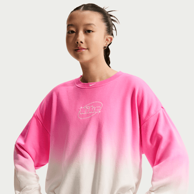 Nike Studio Fleece Lightweight Oversized Graphic Crew Genser "Sail & Playful Pink" | Barn | | 00 | SPORTSHOWROOM