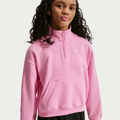 Nike Studio Fleece Oversized 1/4-Zip Topp "Pink Rise & White" | Barn | | 00 | SPORTSHOWROOM