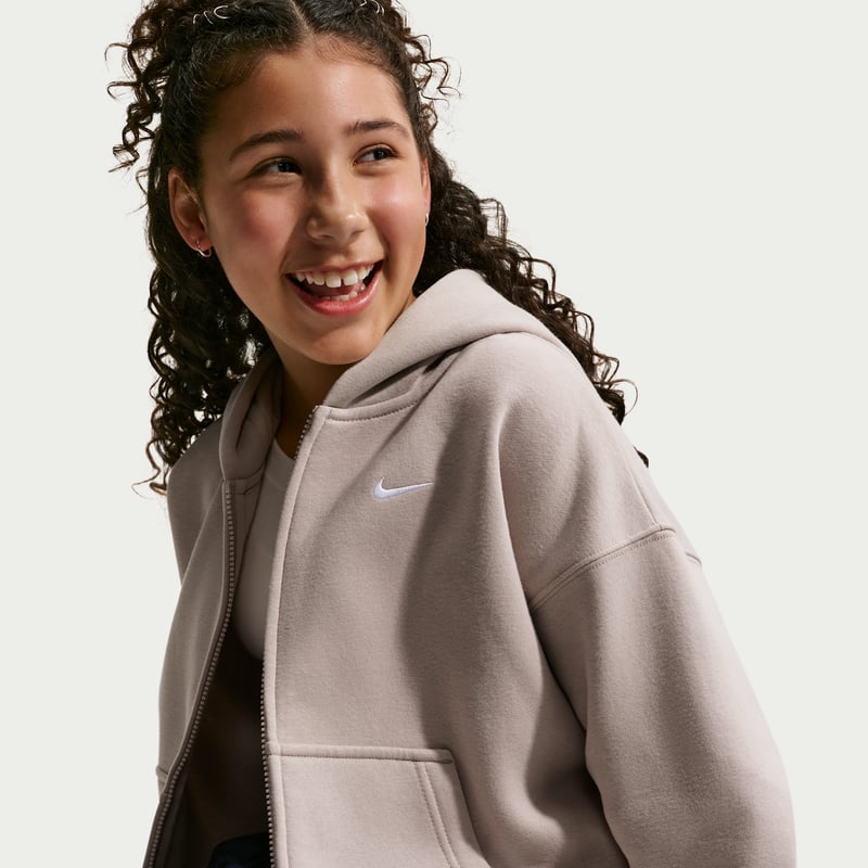 Nike Studio Fleece Oversized Full-Zip Hettegenser "Moon Particle & White" | Barn | | 02 | SPORTSHOWROOM