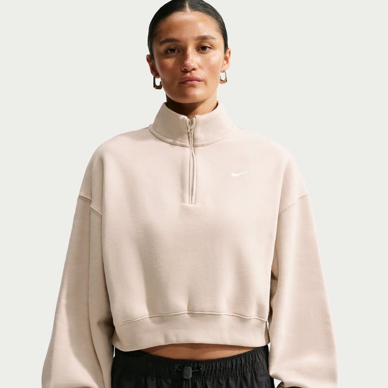 Nike Studio Fleece Medium Weight Oversized 1/4-Zip Cropped Topp "Cream II & Sail" | Dame | | 00 | SPORTSHOWROOM
