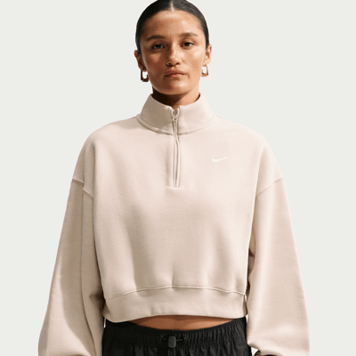 Nike Studio Fleece Medium Weight Oversized 1/4-Zip Cropped Topp "Cream II & Sail" | Dame | | 00 | SPORTSHOWROOM