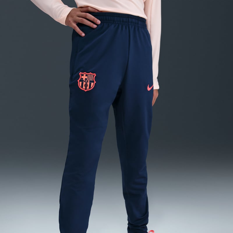 Nike F.C. Barcelona Strike Third Dri-FIT Total 90 Knit Pants "Midnight Navy & Bright Mango" | Kids | Football | 02 | SPORTSHOWROOM