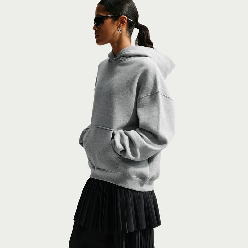 Nike Studio Fleece Medium Weight Oversized Pullover Hettegenser "Dark Grey Heather & Sail" | Dame | | 02 | SPORTSHOWROOM